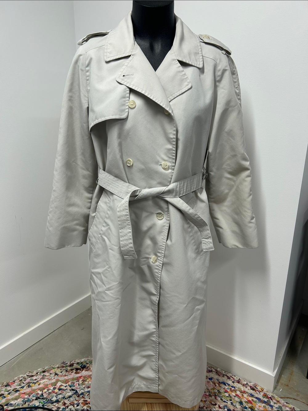 VTG London Fog Maincoats Double Breasted Belted Trench Coat Khaki Beig